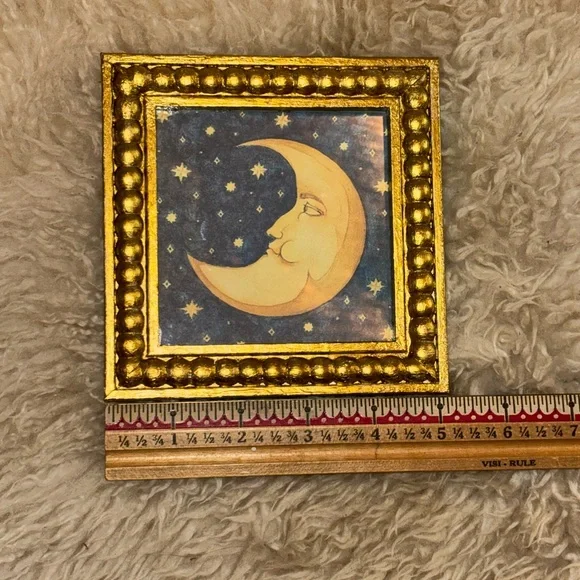 Celestial Moon & Stars Mary Beth Zeitz Gold Themed Copy Frame Art 5”x 5” - Picture 4 of 8